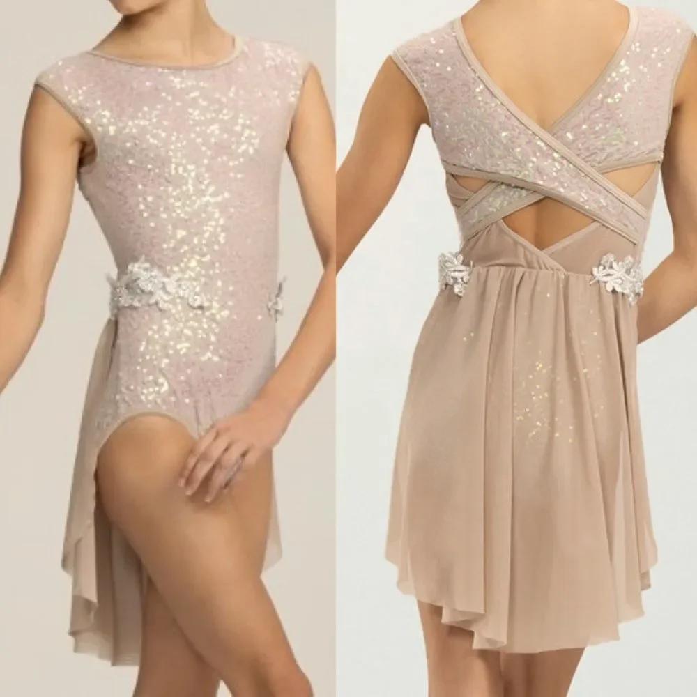 WEISSMAN Dance Costume beige sequin Love Is Just A Word 13442 SA-Small adult